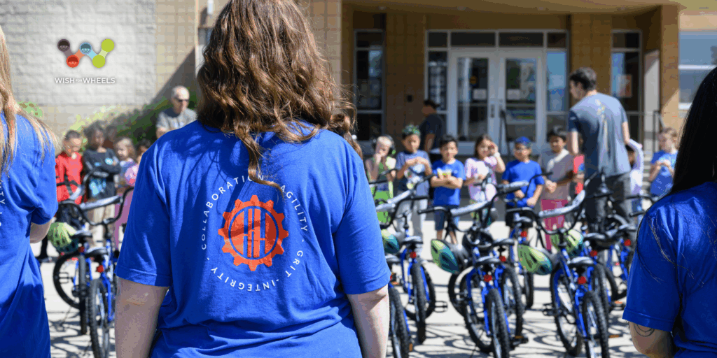 Back of Bamboo employee wearing a T-shirt displaying company values.